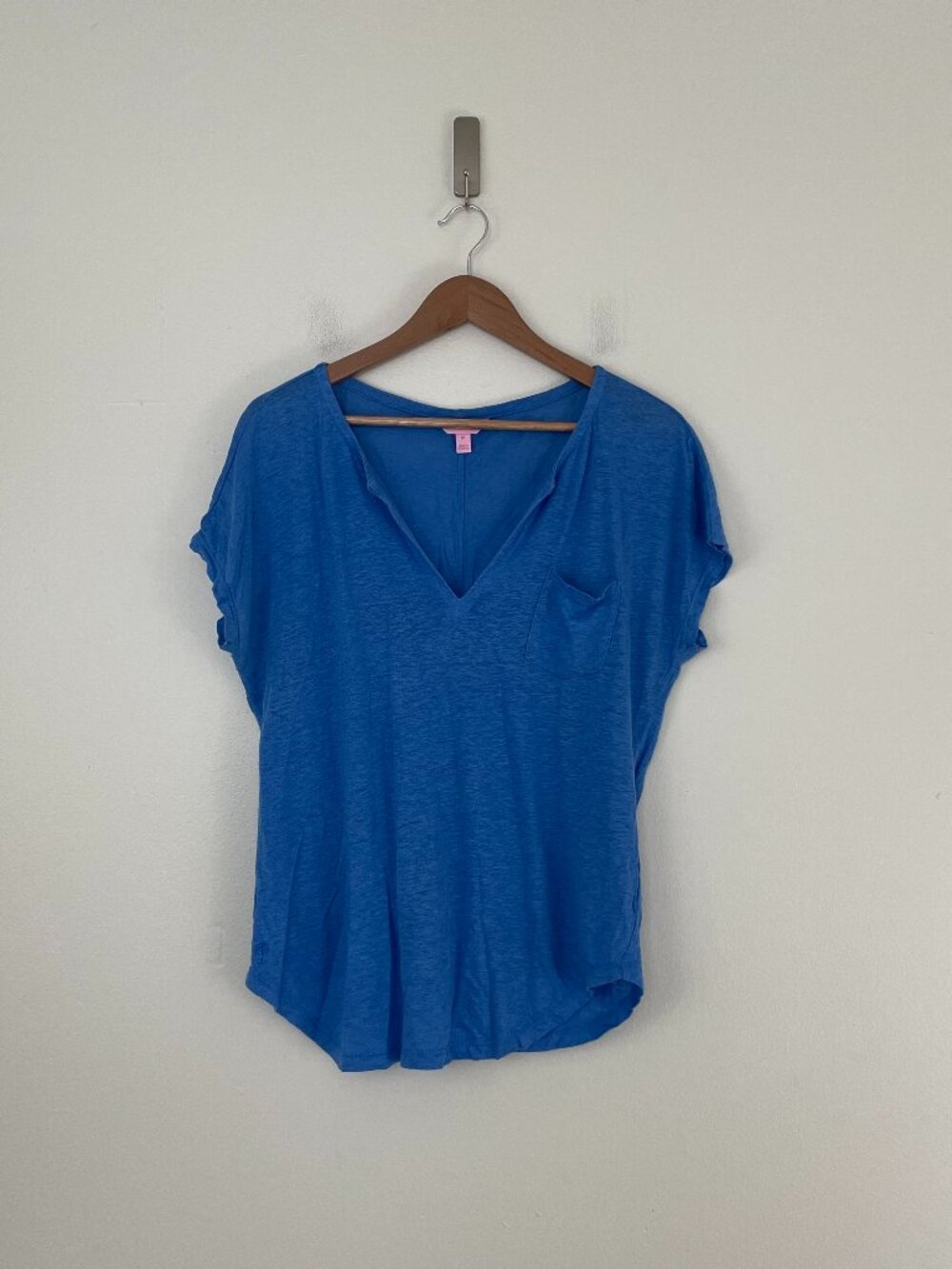 Lilly Pulitzer Duval Notch Neck Royal Blue Linen Top Size Medium